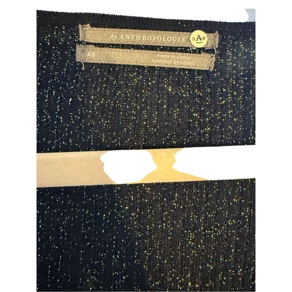 A by Anthropologie Black/Gold Metallic Lures Sweetheart Neck Ribbed Sweater Sz X - Picture 4 of 10